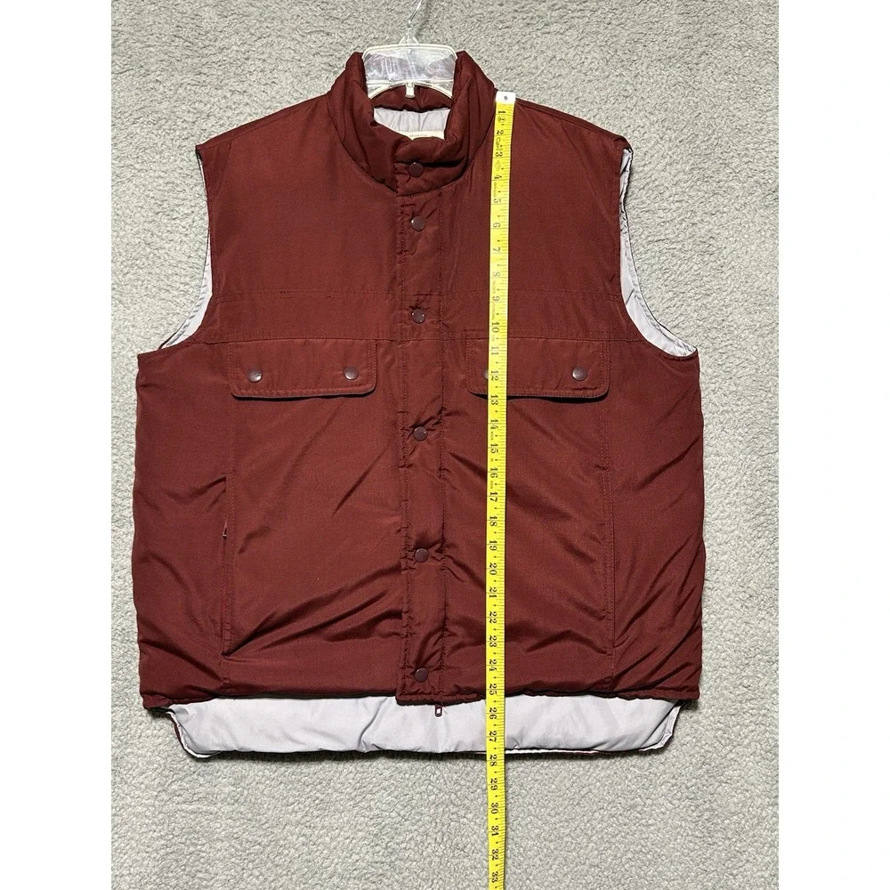Vintage 70s Sears Mens Store Duck‎ Down L Brown Puffer Vest Snap Pockets Rancher